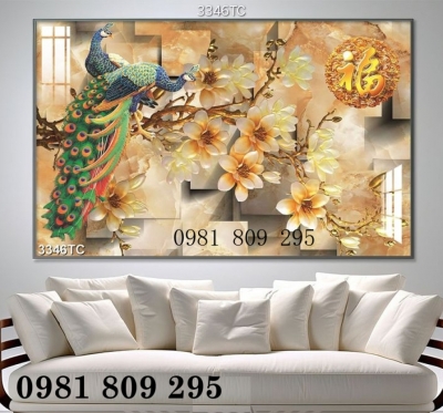 Gạch ốp tường , tranh gạch chim công vợ chồng