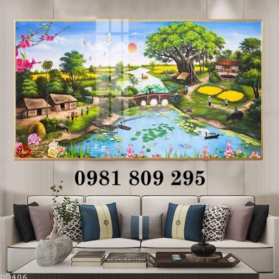 Tranh gạch men làng quê 3d