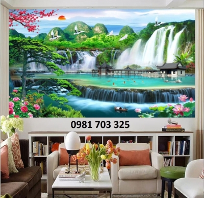 Gạch tranh 3D phong cảnh thác nước thiên nhiên đẹp