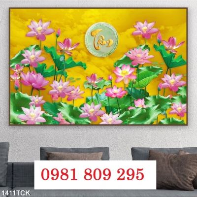Gạch tranh hoa sen tranh 3d