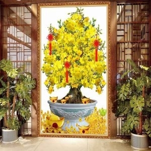 Tranh gạch men 3D hoa mai vàng