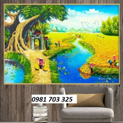 Tranh gạch 3D phong cảnh đồng quê trang trí phòng