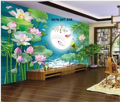 Tranh gạch phòng khách - tranh hoa sen