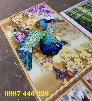 Gạch 3d tranh in chim công thực tế HP9772
