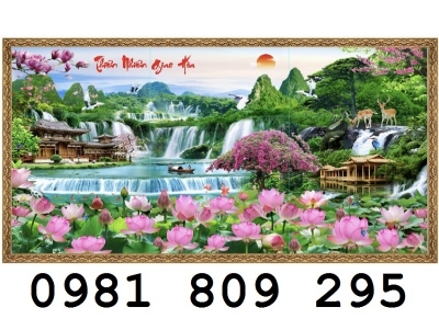 Tranh phong cảnh hồ sen , gạch 3d ốp tường HP6588