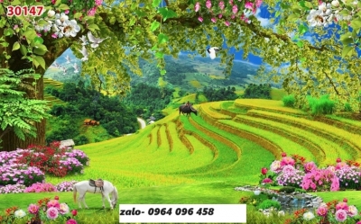 Tranh gạch 3d ốp tường phong cảnh vườn hoa thiên nhiên - CV34