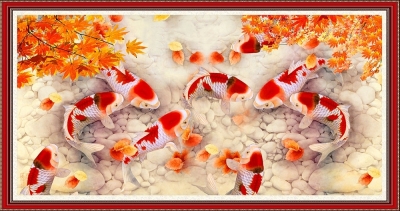 tranh cá chép phong thủy - tranh gạch 3d - BBB65