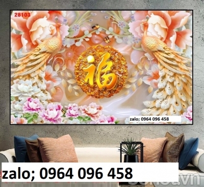 Tranh gạch 3d ốp tường tranh chim công - VBB76
