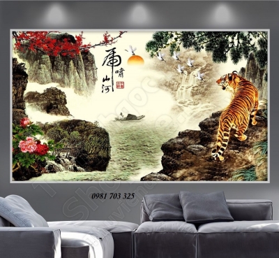 Tranh 3D hổ treo phòng khách