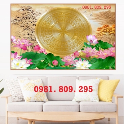 Gạch ốp tường , tranh cao cấp hoa sen trống đồng