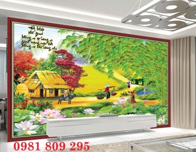 Tranh gạch làng quê , gạch 3d HN838