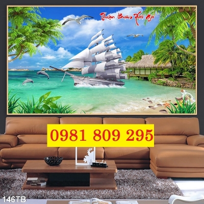Tranh gạch thuyền buồm 3d