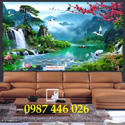 Tranh phong cảnh, gạch tranh 3d thác nước HP9272
