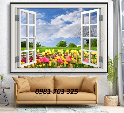 Tranh gạch đẹp 3D hình cửa sổ