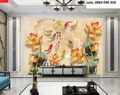 Tranh cá chép 3d - tranh gạch 3d cá chép - 098VN