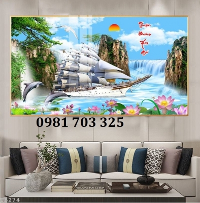 Gạch tranh phong thủy thuyền buồm 3D