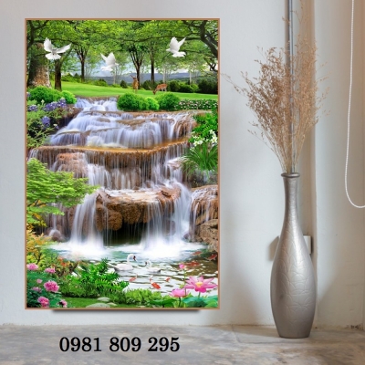 Mẫu gạch tranh 3d khổ dọc thác nước