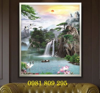 Tranh gạch sơn thủy 3d khổ đứng F456