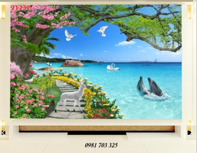 Tranh gạch 3D cá heo- gạch tranh trang trí