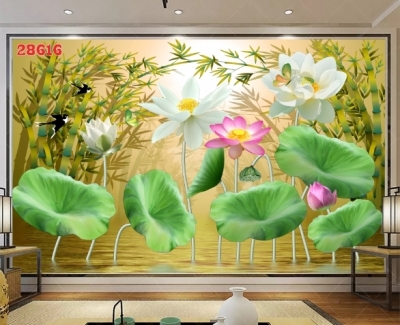 Tranh hoa sen trang trí tường- gạch tranh 3D