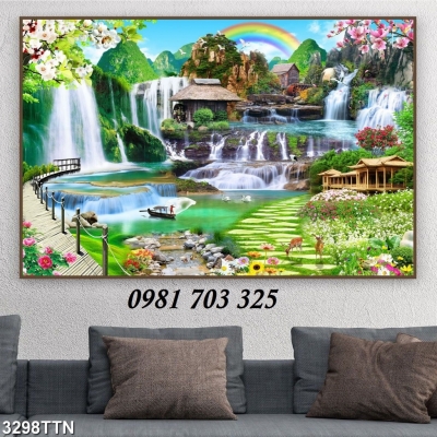 Tranh gạch men 3D thác nước