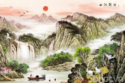 Tranh thủy mạc - tranh gạch 3d thủy mạc - SJK08