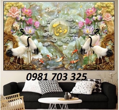 Gạch men 3D phong thủy int heo yêu cầu, tranh hạc
