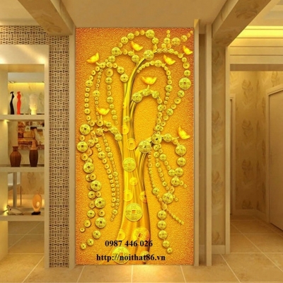Tranh gạch cây tiền lộc vàng HP7823