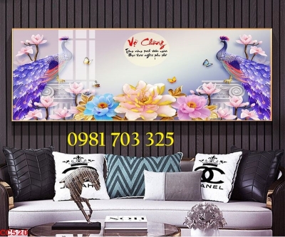 Gạch tranh 3d chim công mẫu đơn