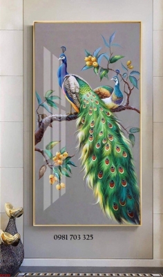 Tranh chim công khổ đứng, tranh gạch