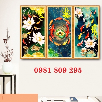 Gạch 3d hoa sen , tranh trang trí ốp tường cá chép