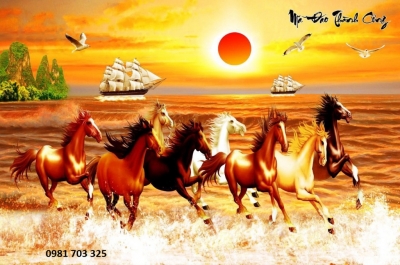 tranh bát mã phong thủy- gạch tranh 3D