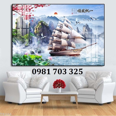 Gạch tranh phong thủy thuyền buồm 3D