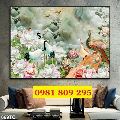 Gạch tranh chim công sứ ngọc HP355