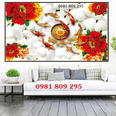 Tranh gạch cá ốp tường , tranh cửu ngư
