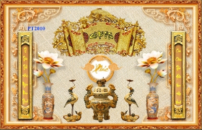 Gạch tranh 3D - phòng thờ gia tiên