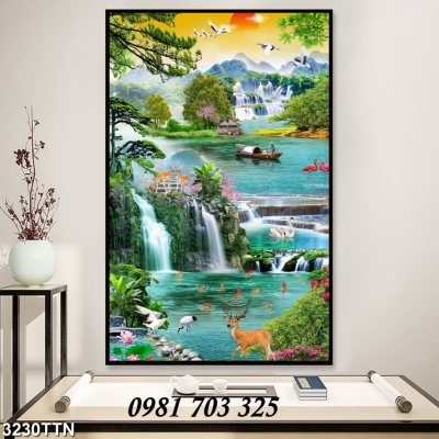 Gạch tranh phong cảnh khổ đứng, tranh thác nước