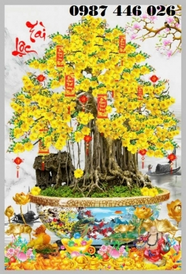 Tranh gạch men hoa mai vàng