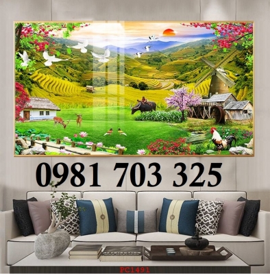 Gạch tranh phòng khách dán tường