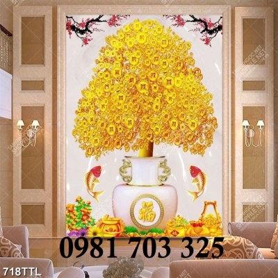 Gạch tranh 3d đẹp kim tiền trang trí