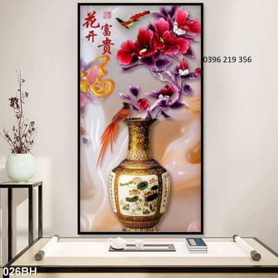 Tranh gạch men 3d ốp bình hoa cổ