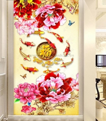 Tranh gạch 3d hoa mẫu đơn - DCVB96