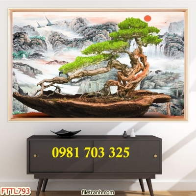 tranh cây bonsai, gạch tranh 3D cây cảnh tạo thế