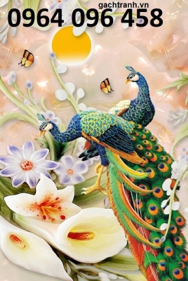 Tranh chim công 3d - tranh gạch 3d chim công - MKKKF4