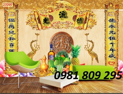 tranh gạch phòng thờ 3d gia tiên