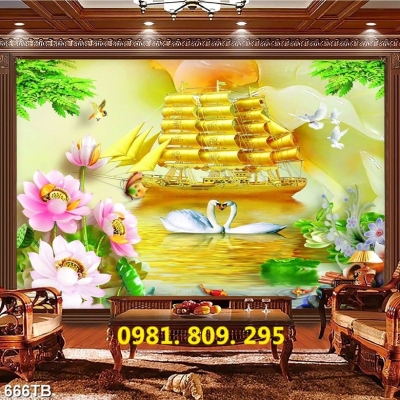 Tranh thuyền , gạch tranh phong thủy 3d
