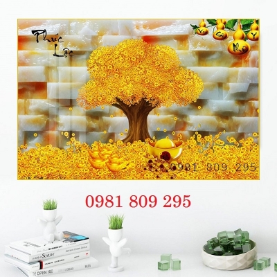 Tranh cây kim tiền - gạch 3d