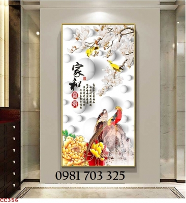 Tranh gạch chim công khổ đứng