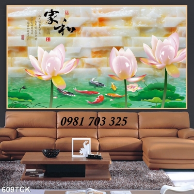 Gạch tranh hoa sen phong thủy 3D
