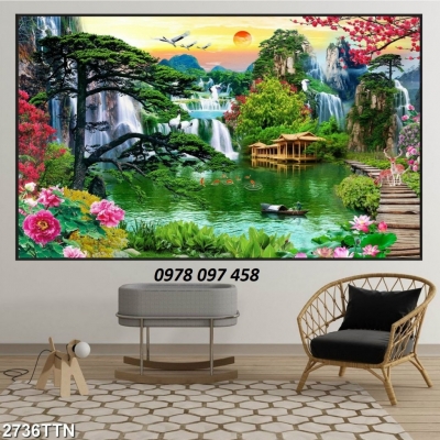 Gạch tranh 3D họa tiết trang trí phòng khách